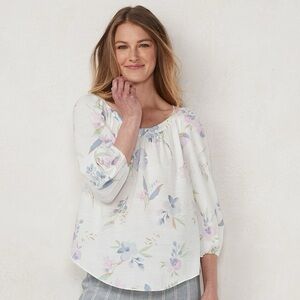 LC Lauren Conrad Banded Neck Peasant Blouse Bayshore Floral top